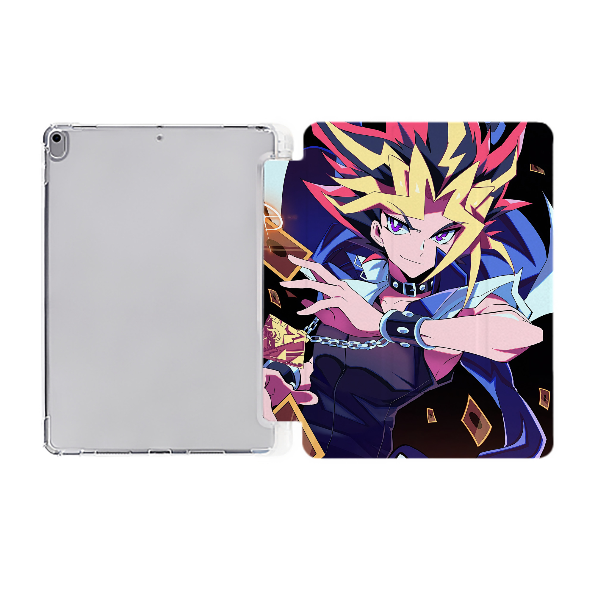 （画像用） 遊☆戯☆王 Yu-Gi-Oh! IPad ケース ペン収納付き 三つ折りスタンド PUレザー×シリコン 対応機種9.5/10.5/10.9インチ